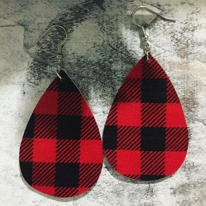 Buffalo Plaid Faux Leather Earrings